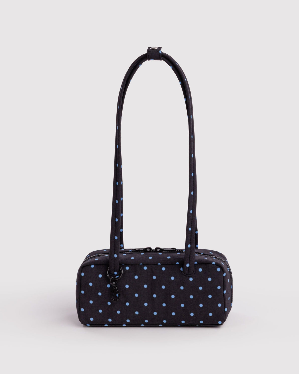 Small Nylon Bowler Bag - Black and Sky Blue Micro Dot