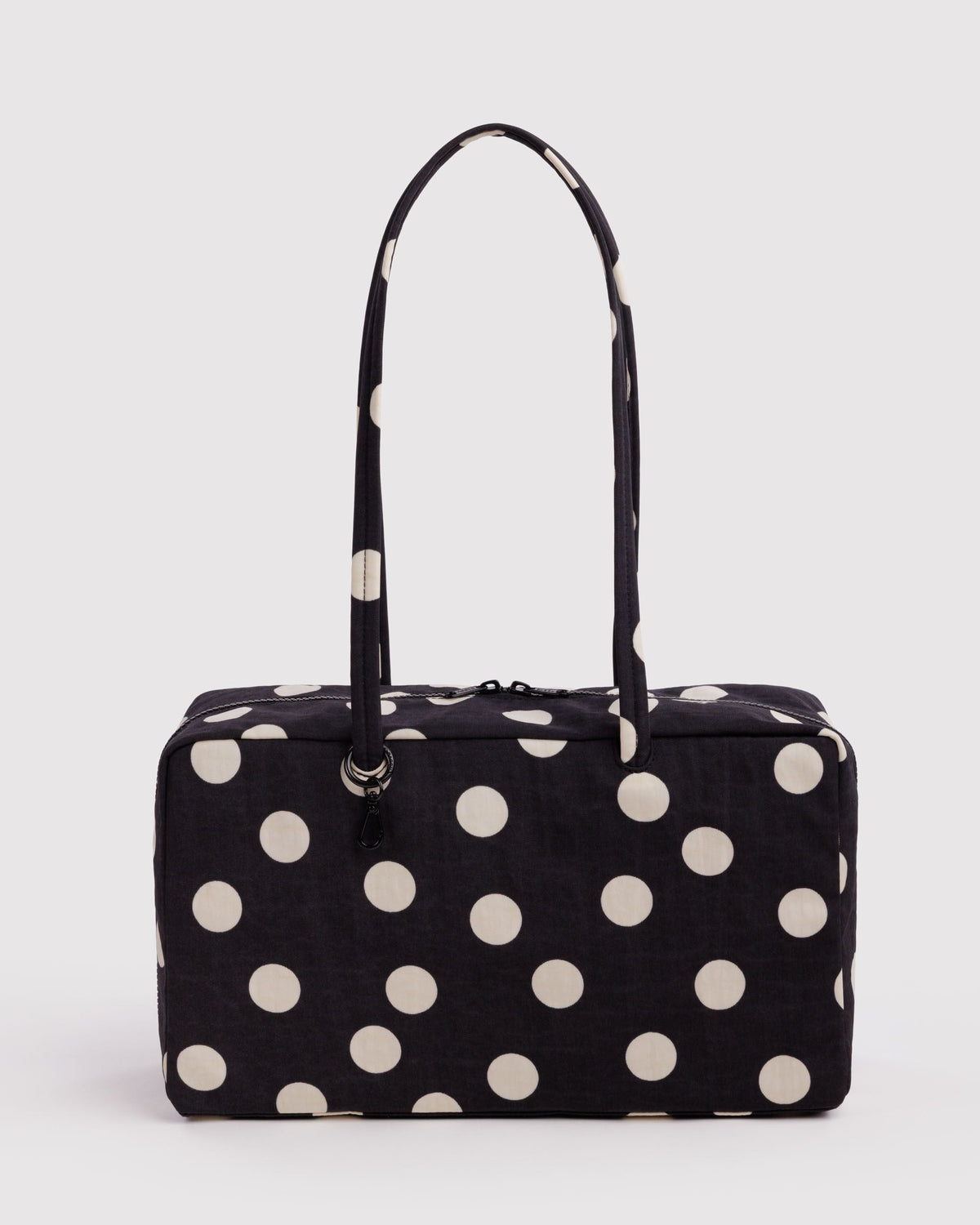 Medium Nylon Bowler Bag - Black and Cream Polka Dot